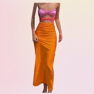 Seyumixi Bodycon Maxi Dress – Orange & Pink (M)